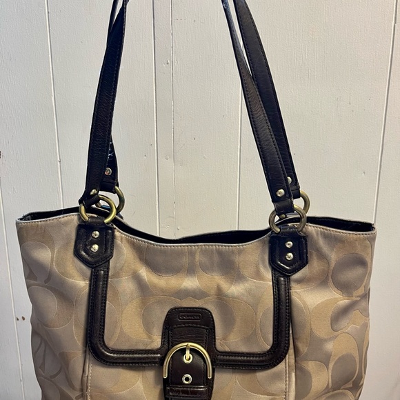 COACH LARGE SATIN & LEATHER BAG - Picture 6 of 6